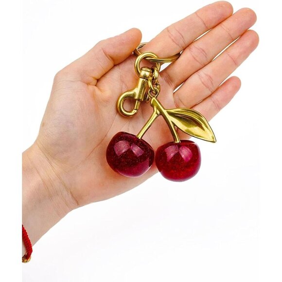 Cherry Bag Charm with Key Ring and Clip Sparkling Resin & Metal Accessory - Picture 4 of 6